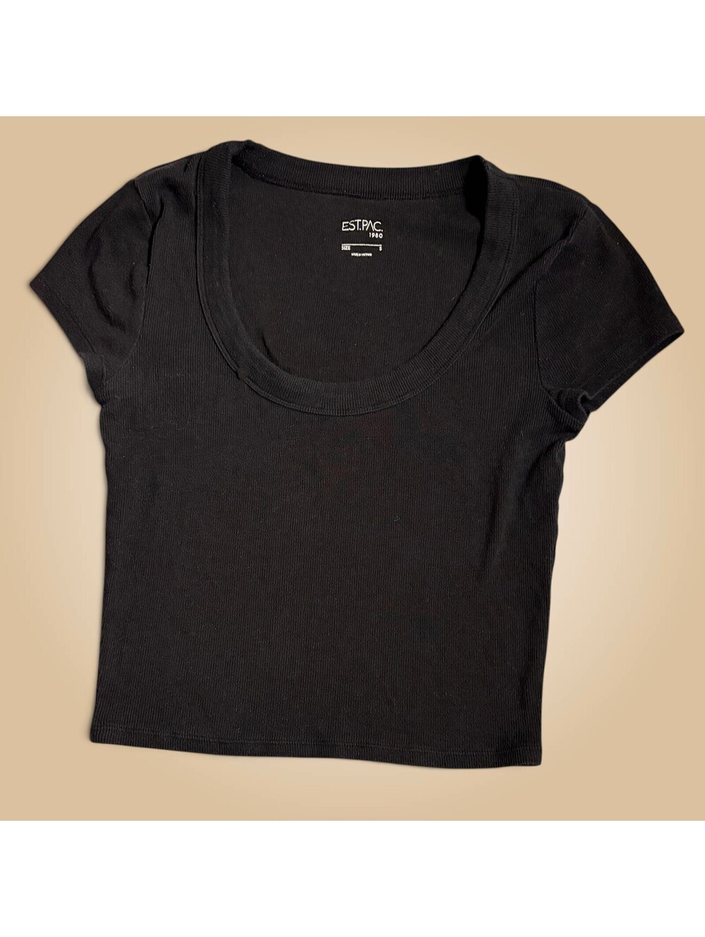 EST.PAC 1980 Black Scoop Neck Short Sleeve Crop Top Size S